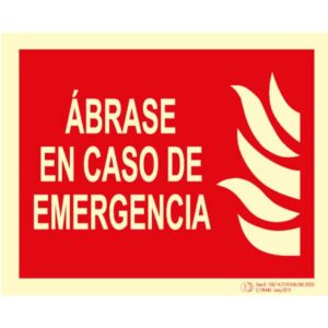 Señal / Cartel de Ábrase en caso de emergencia