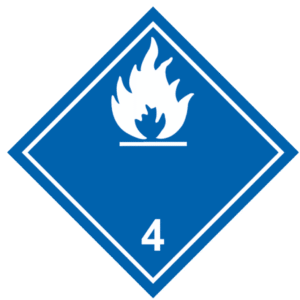 Señal de Materia contacto agua gas inflamable. Blanca