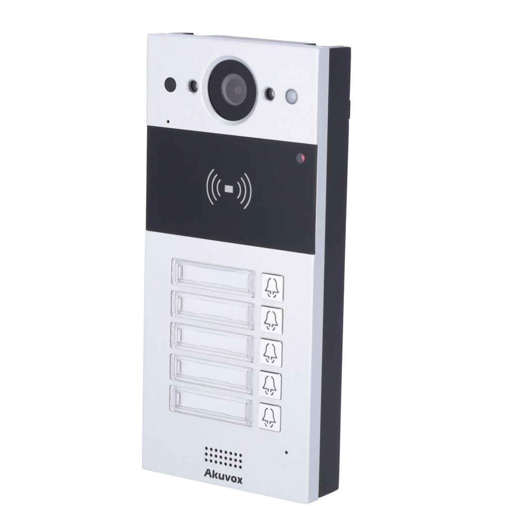 Placa videoportero – IP – superficie – Akuvox – 5 viviendas – Cámara 2 Mpx – sin WiFi, PoE – IP65 – Acceso MIFARE/EM/NFC – Ref. AK-R20B-5B