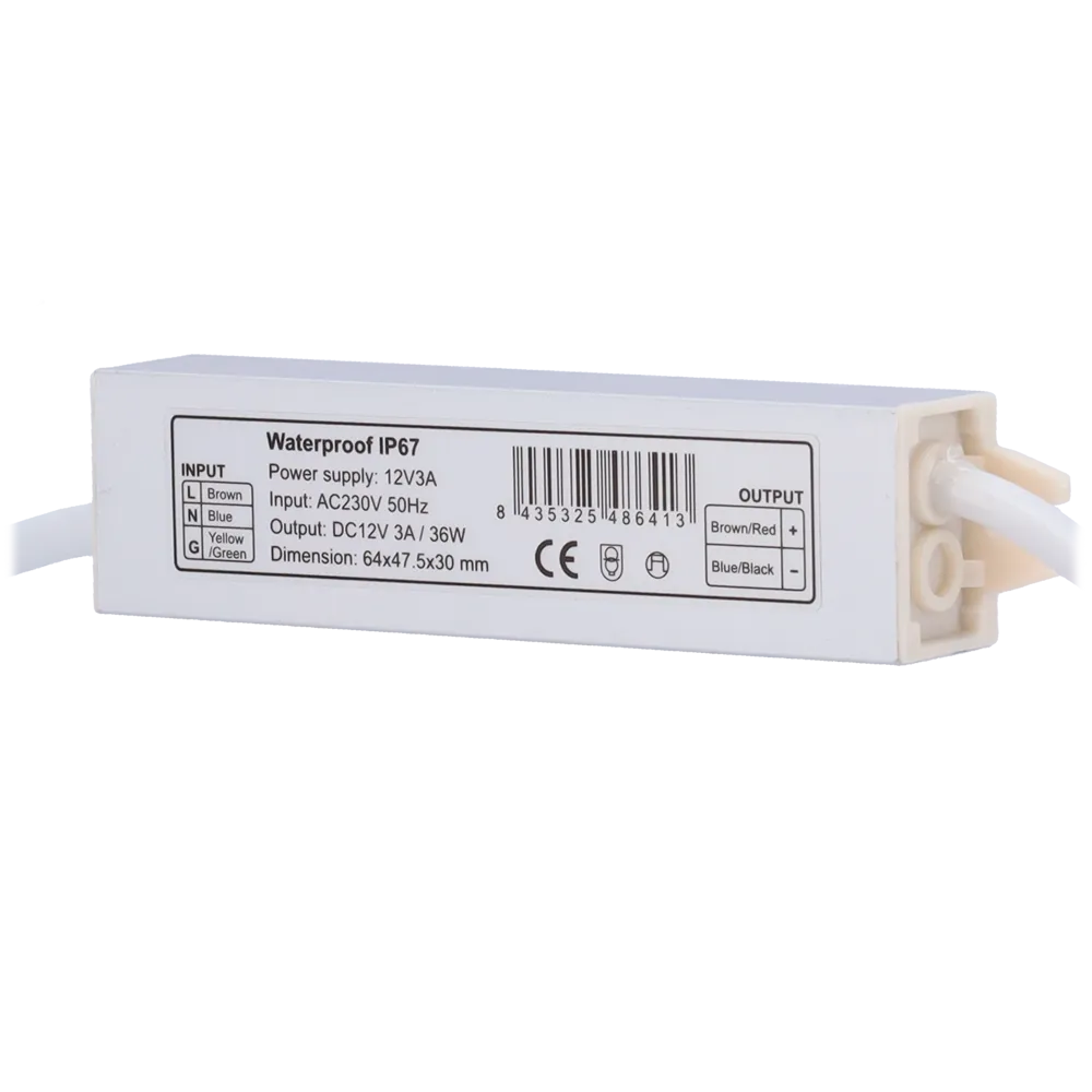 DC12V3A-IP67 Fuente Alimentación 12V 36W Estanca IP67