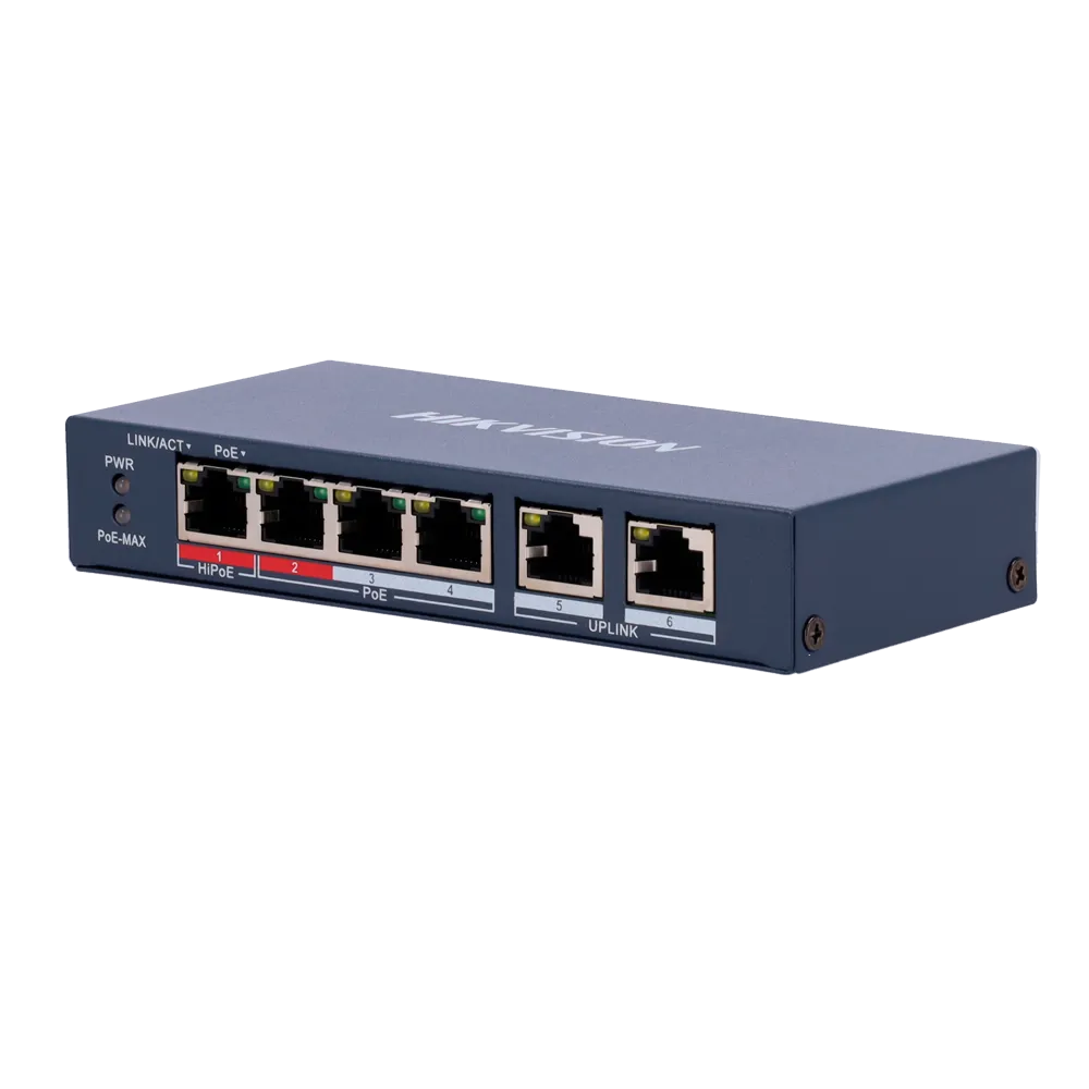 Switch PoE Gigabit 4 Puertos HIKVISION DS-3E0106HP-E