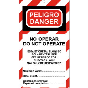 Tarjeta de bloqueo de Peligro. No operar