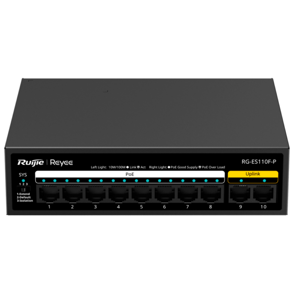 Switch PoE RG-ES110F-P 8 Puertos Fast Ethernet Reyee - Seguridad Ríos y ...