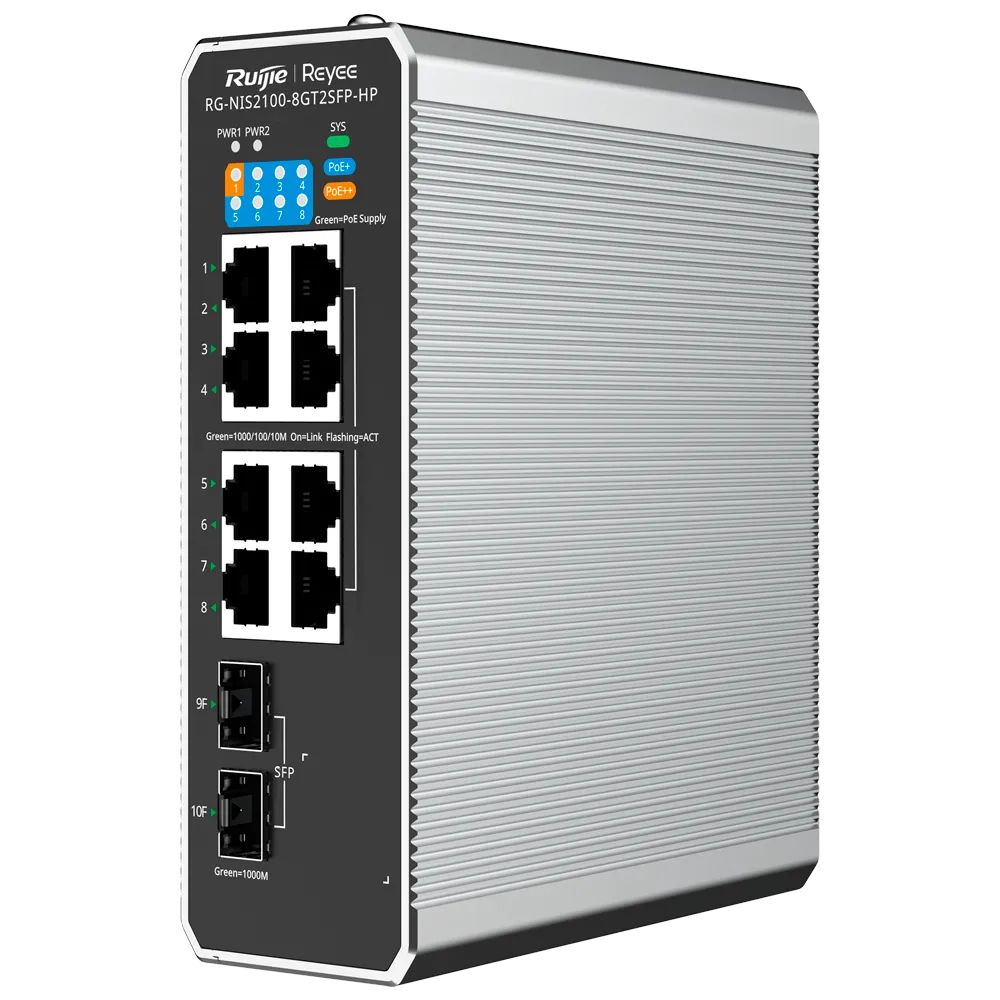 Switch Industrial Reyee RG-NIS2100-8GT2SFP-HP PoE++ Gestionable