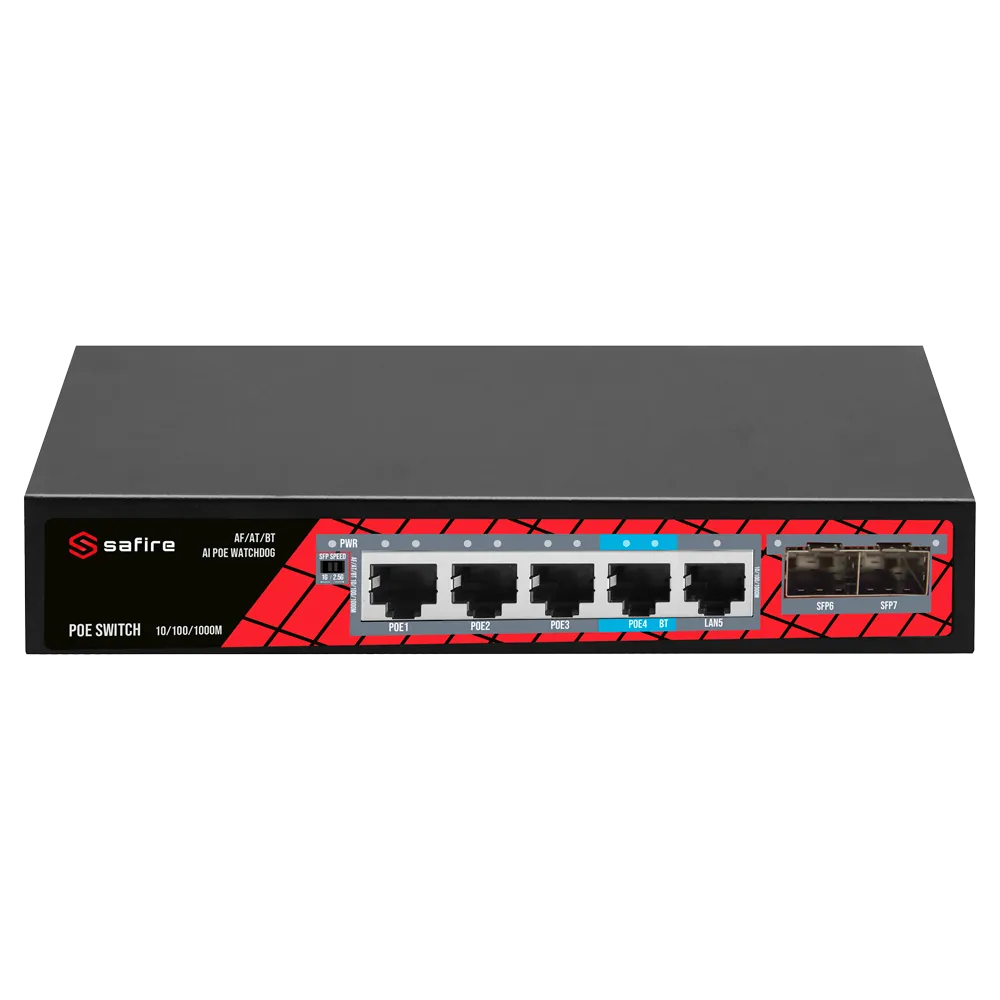 Switch PoE Gigabit SF-SW0704HIPOE-GMF-65 con SFP y Hi-PoE