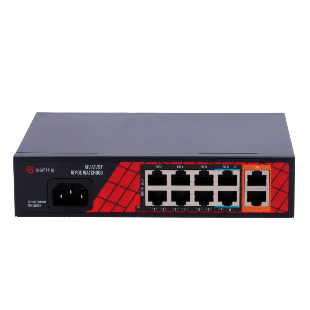 Switch PoE Safire SF-SW1008HIPOE-H-120 8 Puertos Gigabit