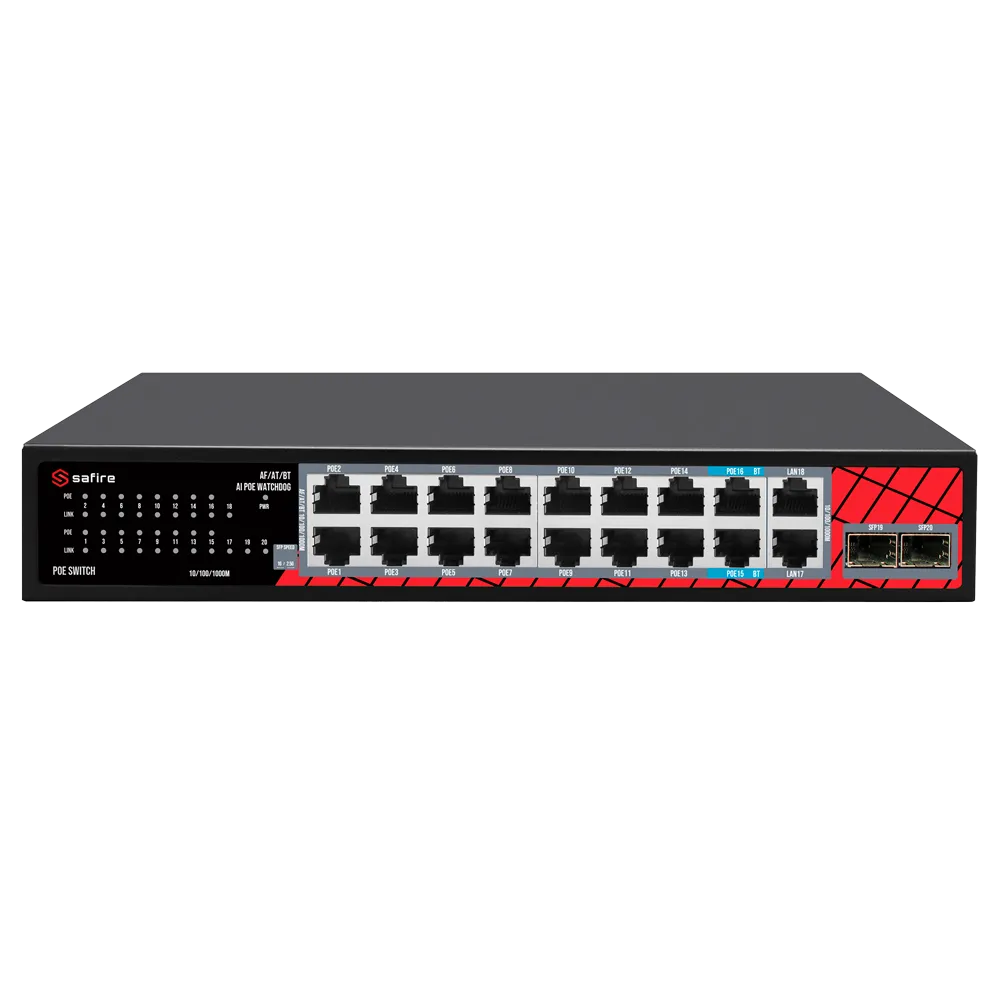 Switch PoE Safire SF-SW2016HIPOE-GMF-240 16 Puertos Gigabit