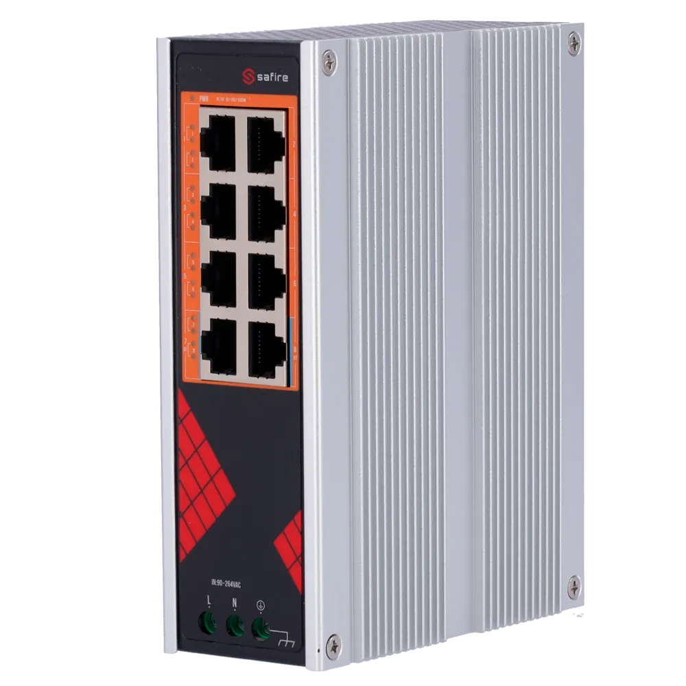 Switch PoE 8 Puertos Gigabit Safire SF-SWI08HIPOE-G-AC-130-DIN