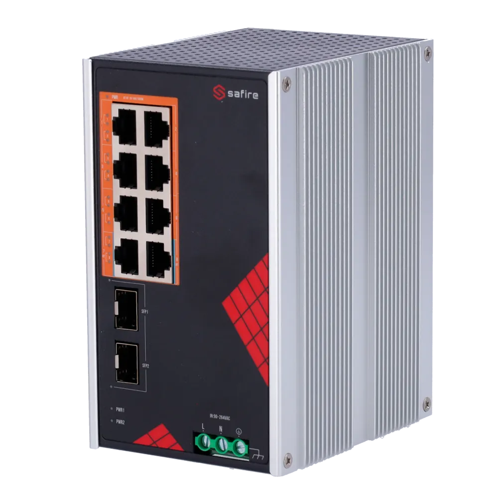 Switch 8 Puertos Gigabit PoE Safire SF-SWI1008HIPOE-GF-AC-130-DIN
