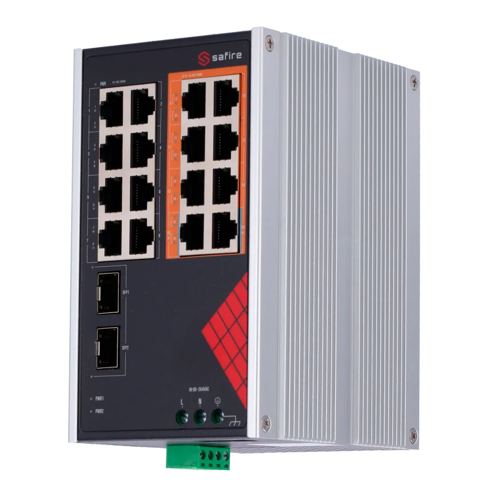 Switch PoE 16P Gigabit Safire SF-SWI1808HIPOE-GF-AC-130-DIN