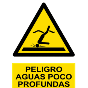 Señal / Cartel de Peligro aguas poco profundas
