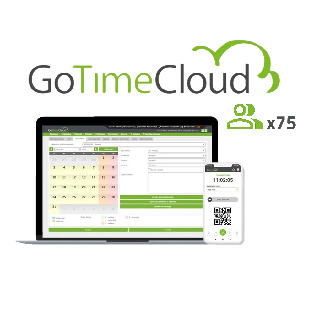 ZKTeco GoTime Cloud ZK-GOTIMECLOUD-75 Control Presencia 75 Usuarios