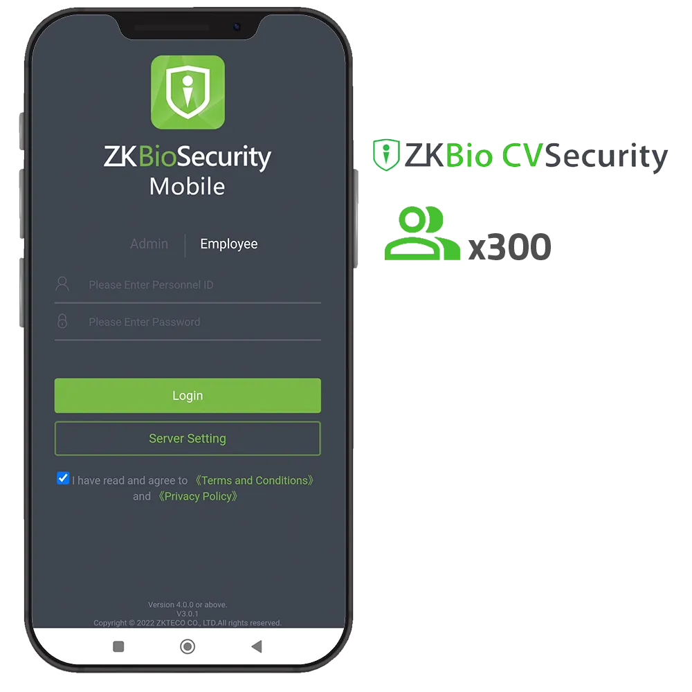 ZKBio CVSecurity App Móvil 300 Usuarios ZK-SOF-BIOCV-MBAPP-300EMP