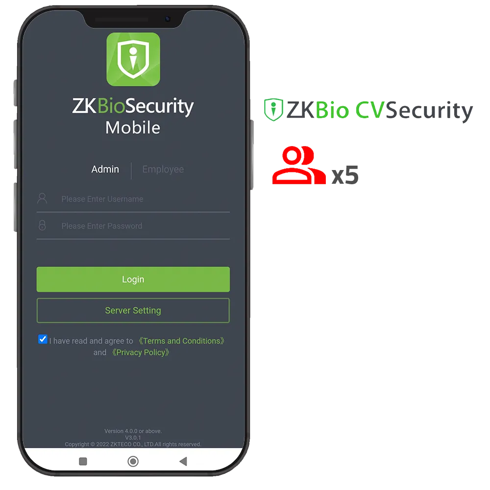 ZKTeco ZKBio CVSecurity ZK-SOF-BIOCV-MBAPP-5ACC App Móvil 5 Admin