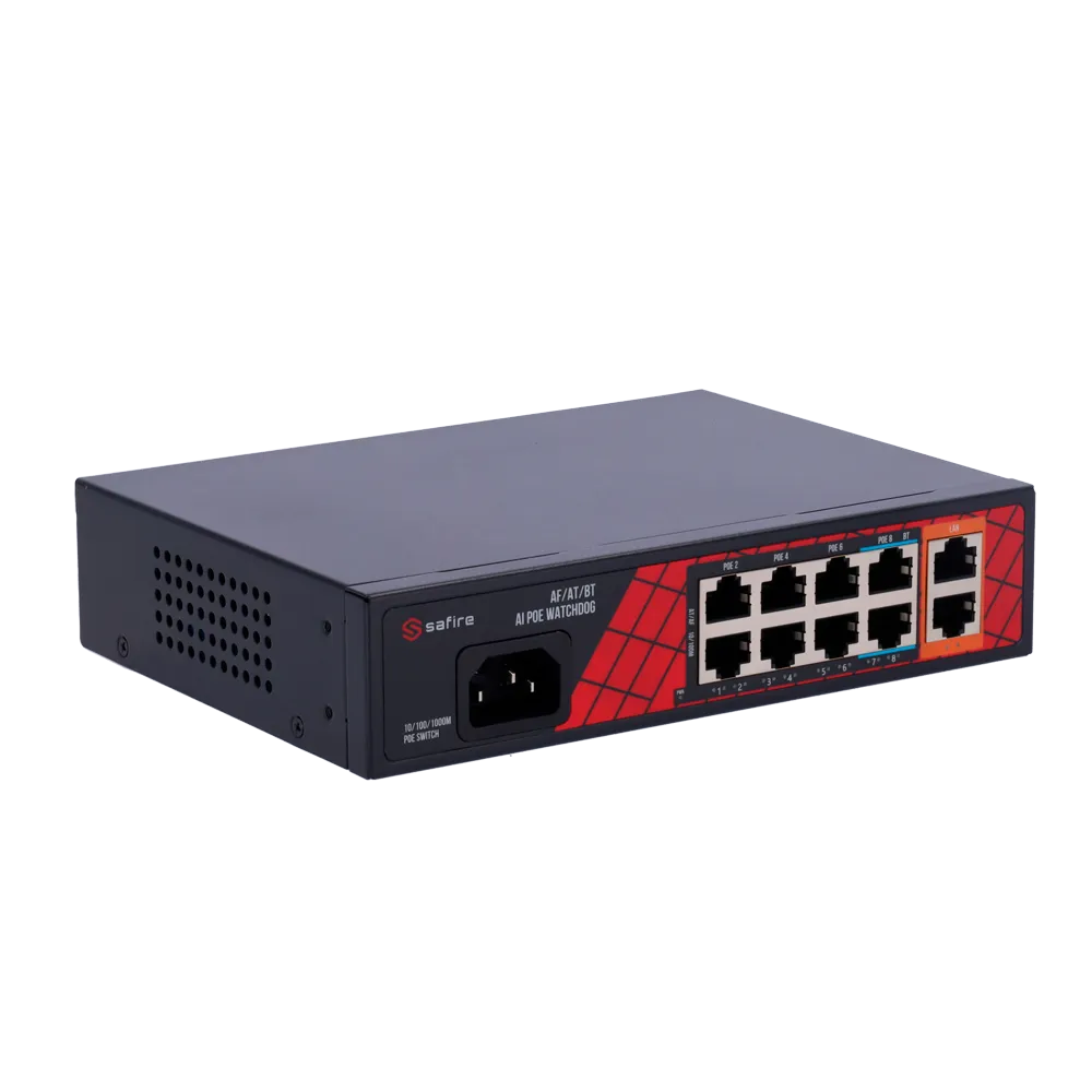 Switch PoE Safire SF-SW1008HIPOE-H-120 8 Puertos Gigabit