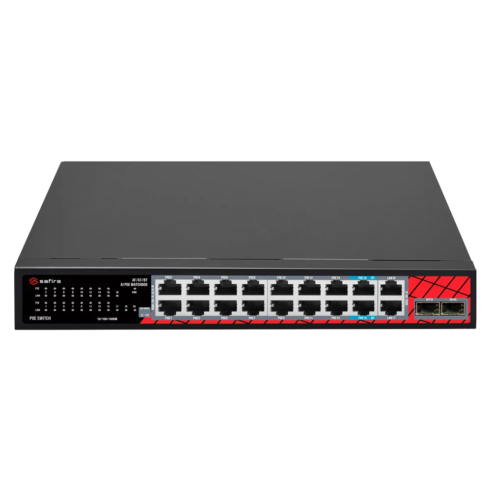 Switch PoE Safire SF-SW2016HIPOE-GMF-240 16 Puertos Gigabit