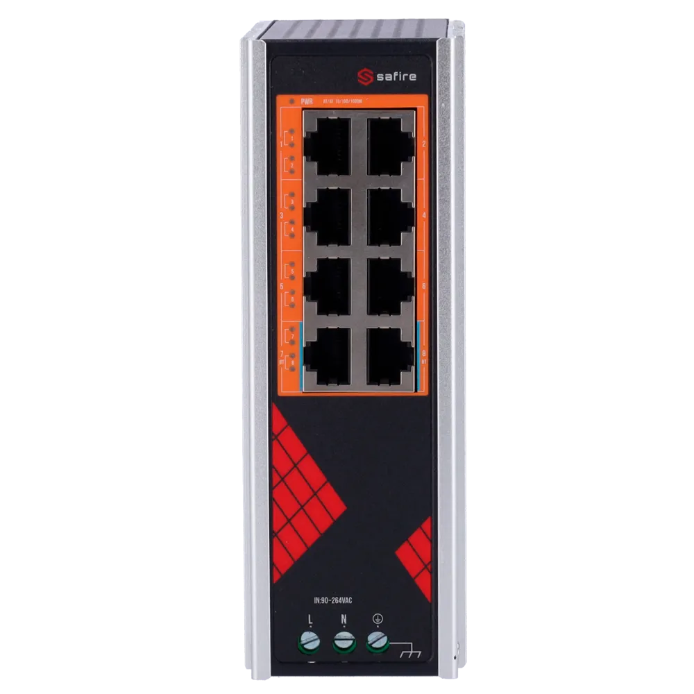 Switch PoE 8 Puertos Gigabit Safire SF-SWI08HIPOE-G-AC-130-DIN