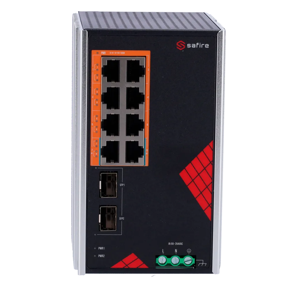 Switch 8 Puertos Gigabit PoE Safire SF-SWI1008HIPOE-GF-AC-130-DIN