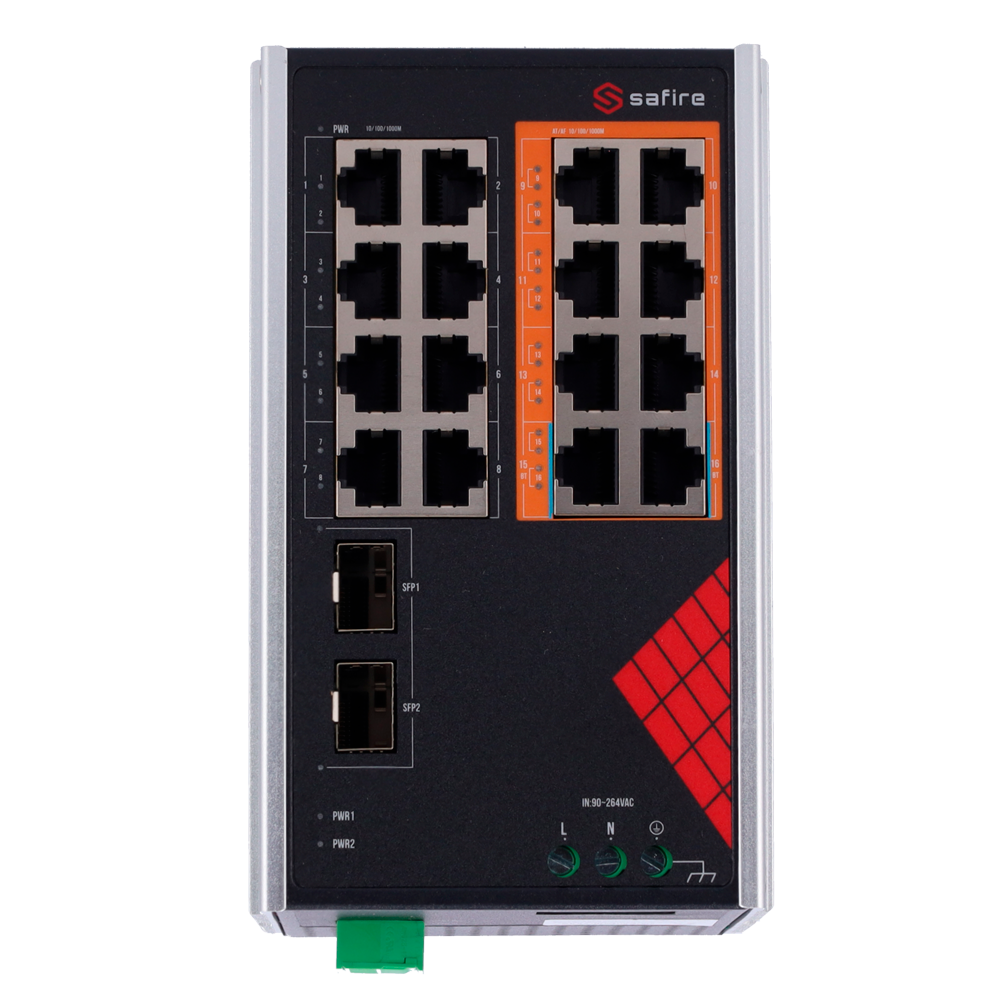 Safire Smart - SF-SWI1808HIPOE-GF-AC-130-DIN - Switch 16P Gigabit PoE No gestionable SFP - Imagen 2