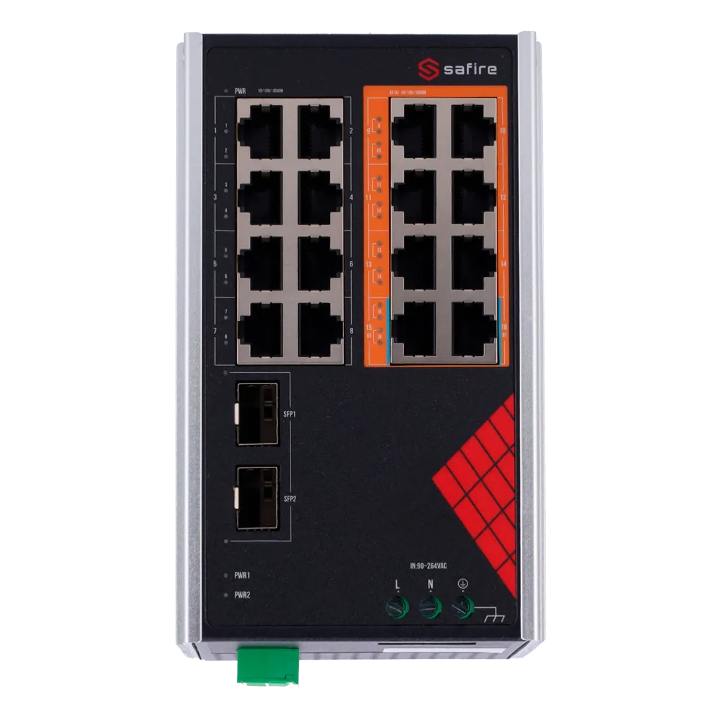 Switch PoE 16P Gigabit Safire SF-SWI1808HIPOE-GF-AC-130-DIN