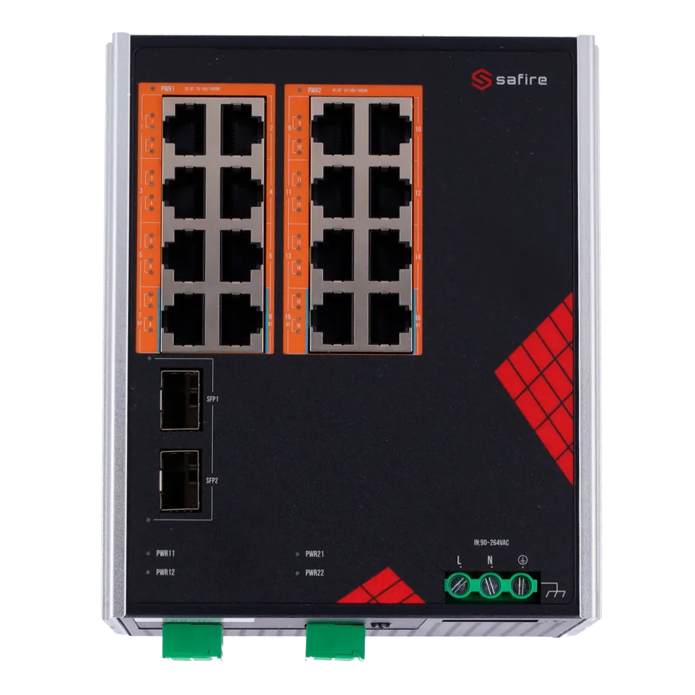 Switch 16P Gigabit PoE SF-SWI1816HIPOE-GF-AC-260-DIN Safire