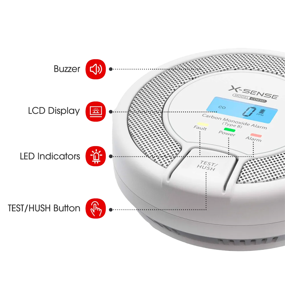Detector CO X-Sense CO03D con Pantalla LCD y Batería AA