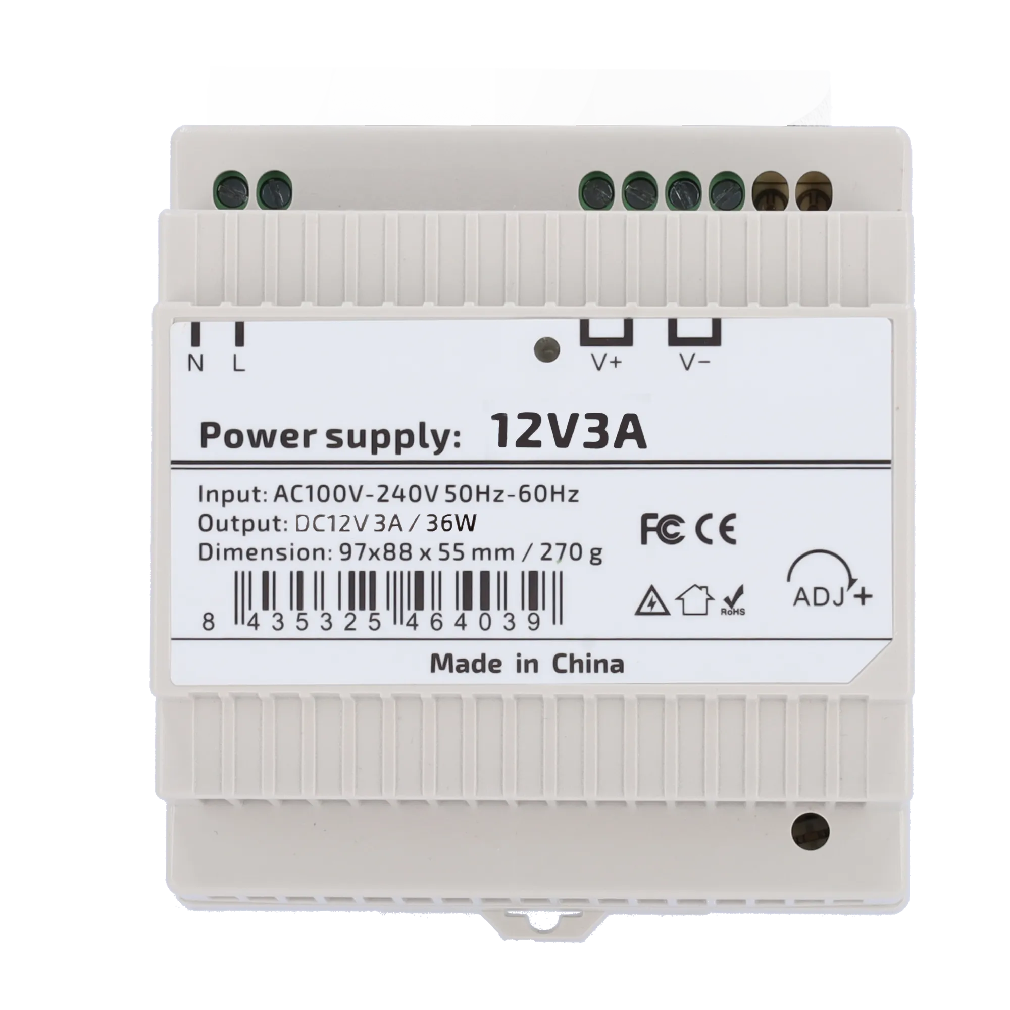 DC12V3A-DIN-P Fuente Conmutada 12V 36W Carril DIN