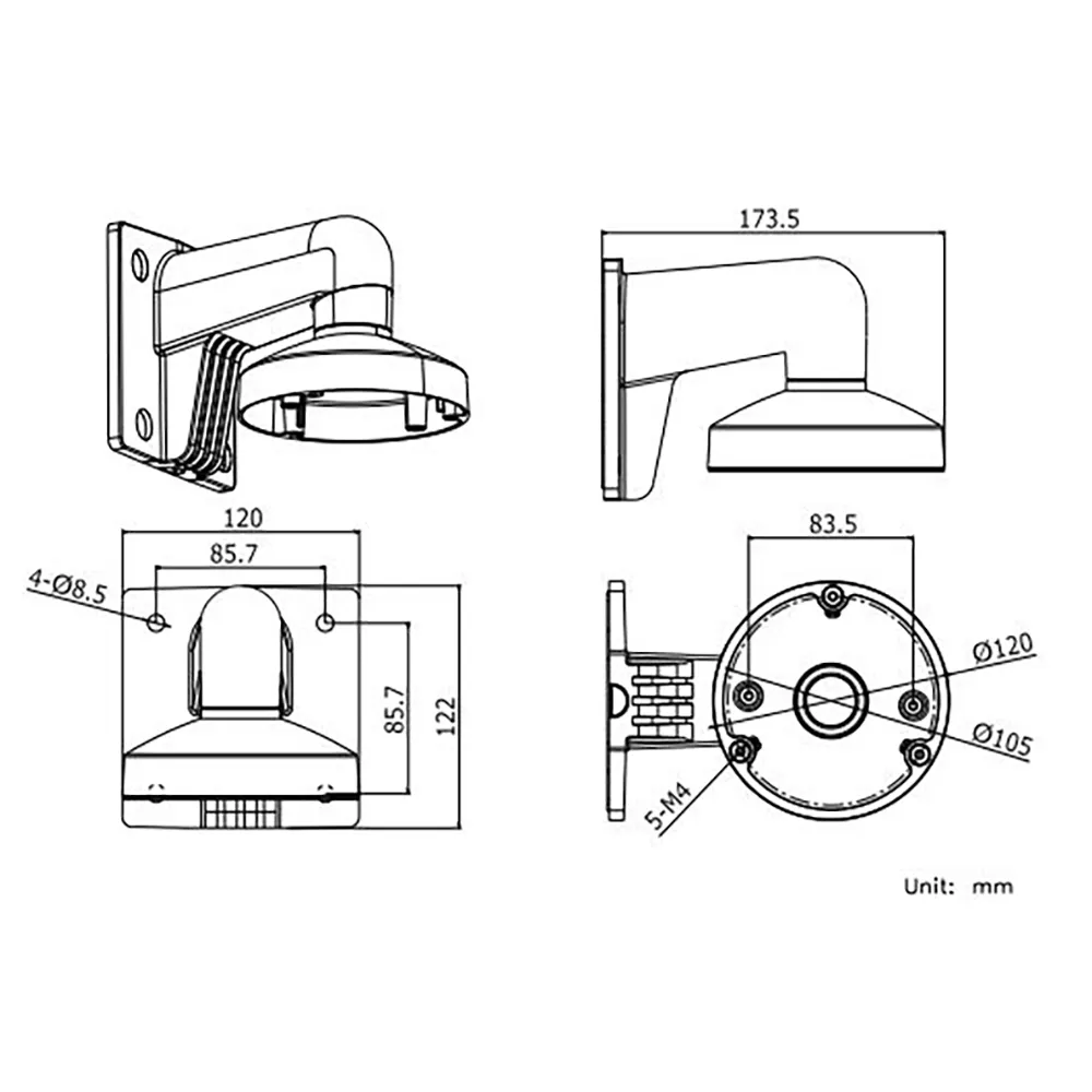Soporte Pared Hikvision DS-1272ZJ-120-BLACK Aluminio Domo