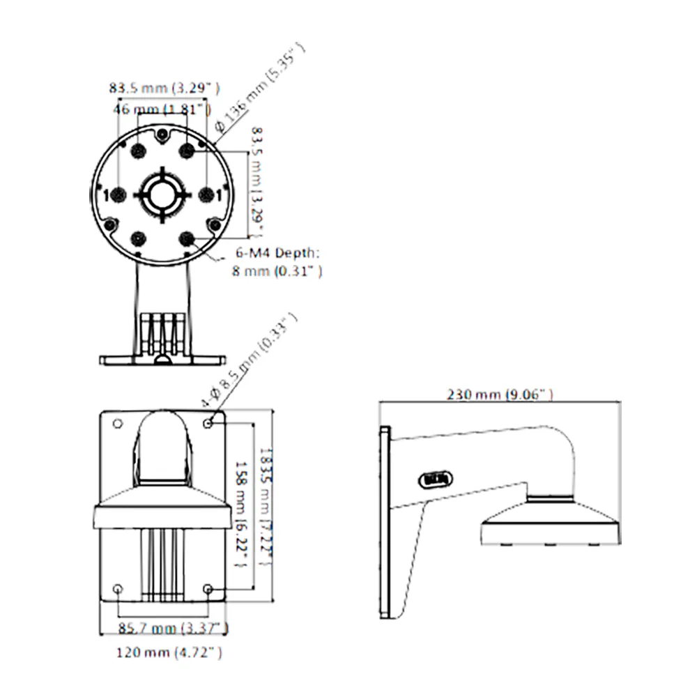 Soporte Pared Hikvision DS-1273ZJ-135-BLACK para Domo