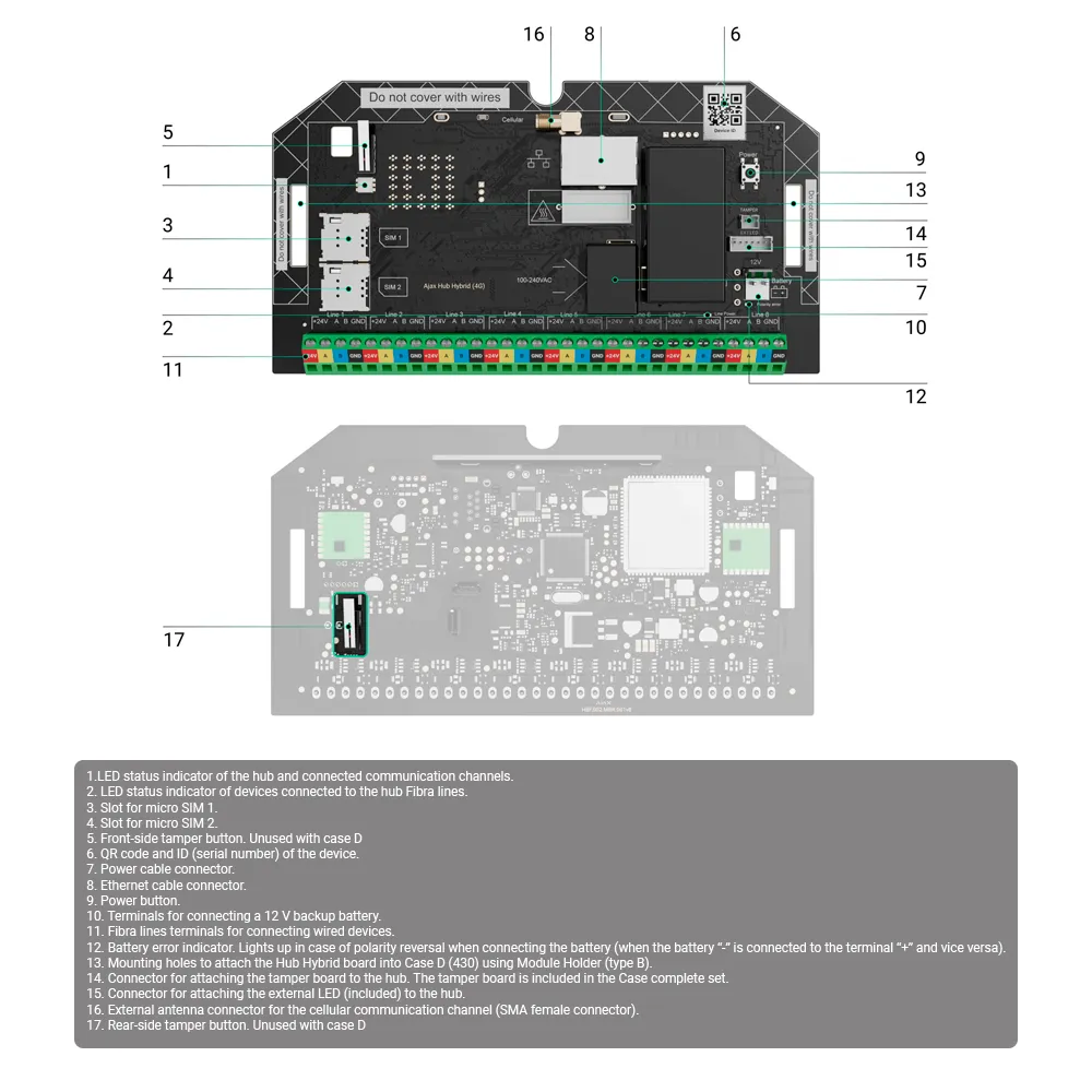 Ajax FIBRA-HUBHYBRID-4G-NOCASE Central Híbrida Grado 3