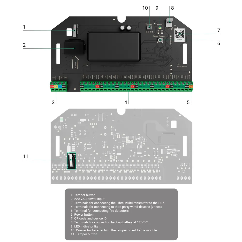 Expansor AJAX FIBRA-MULTITRANSMITTER-NOCASE 18 Zonas Grado 3