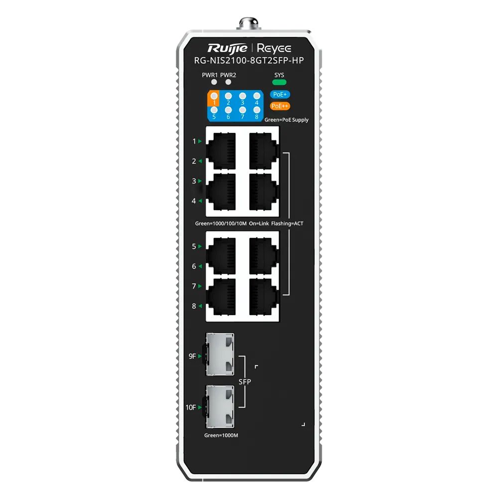 Switch Industrial Reyee RG-NIS2100-8GT2SFP-HP PoE++ Gestionable
