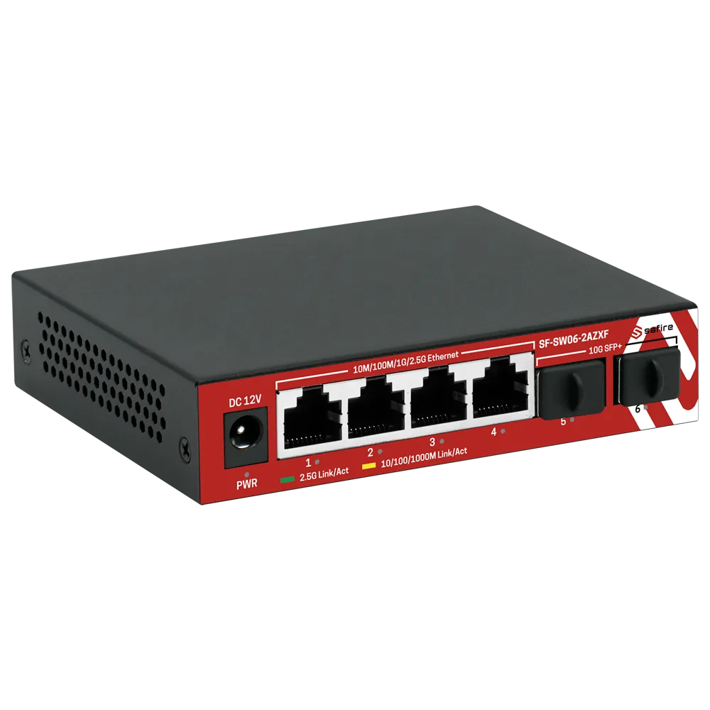 Switch Gigabit 4 Puertos Safire SF-SW06-2AZXF Sin PoE SFP