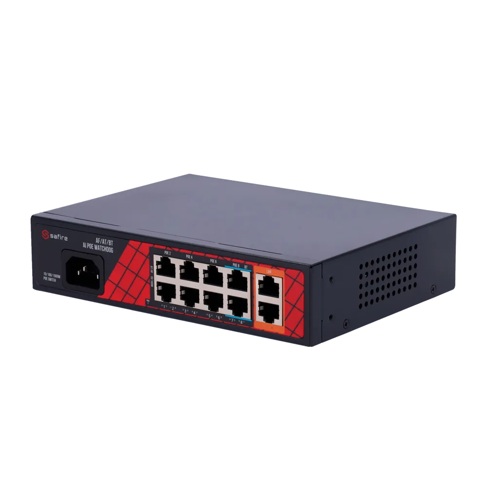 Switch PoE Safire SF-SW1008HIPOE-H-120 8 Puertos Gigabit