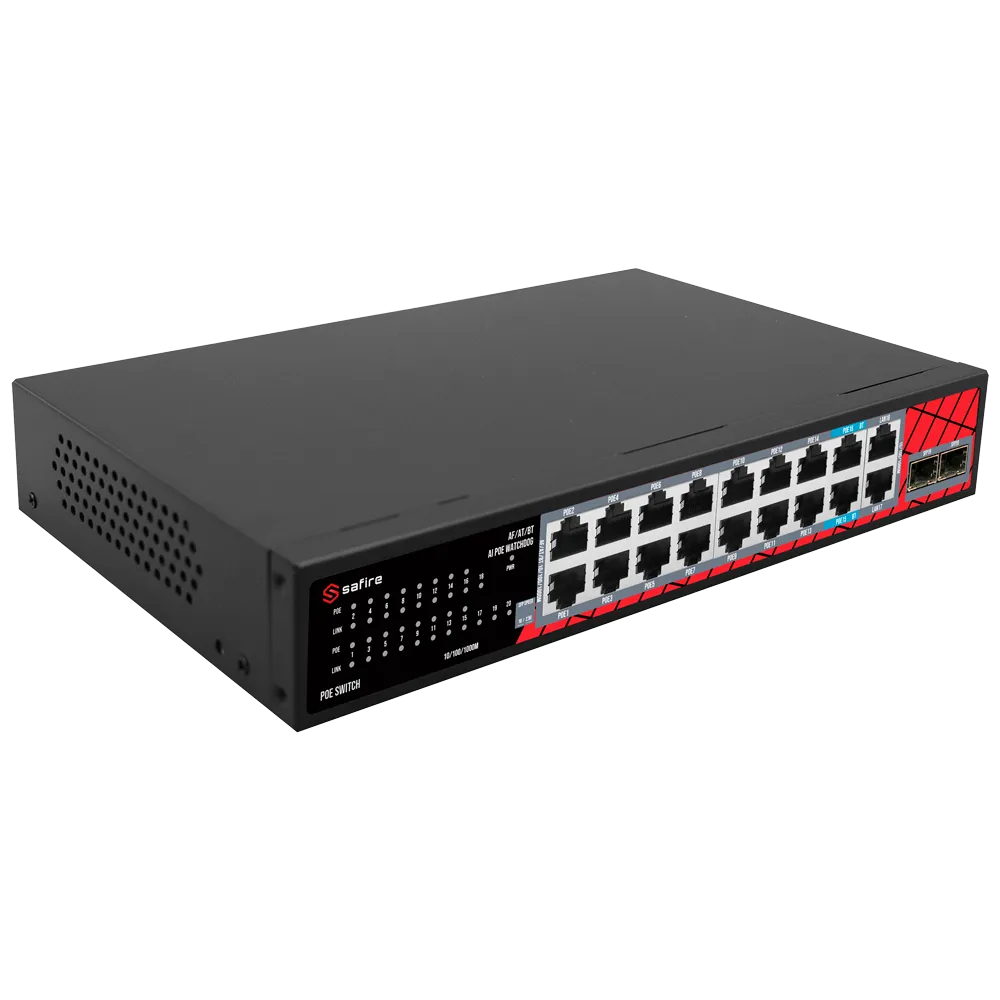 Switch PoE Safire SF-SW2016HIPOE-GMF-240 16 Puertos Gigabit