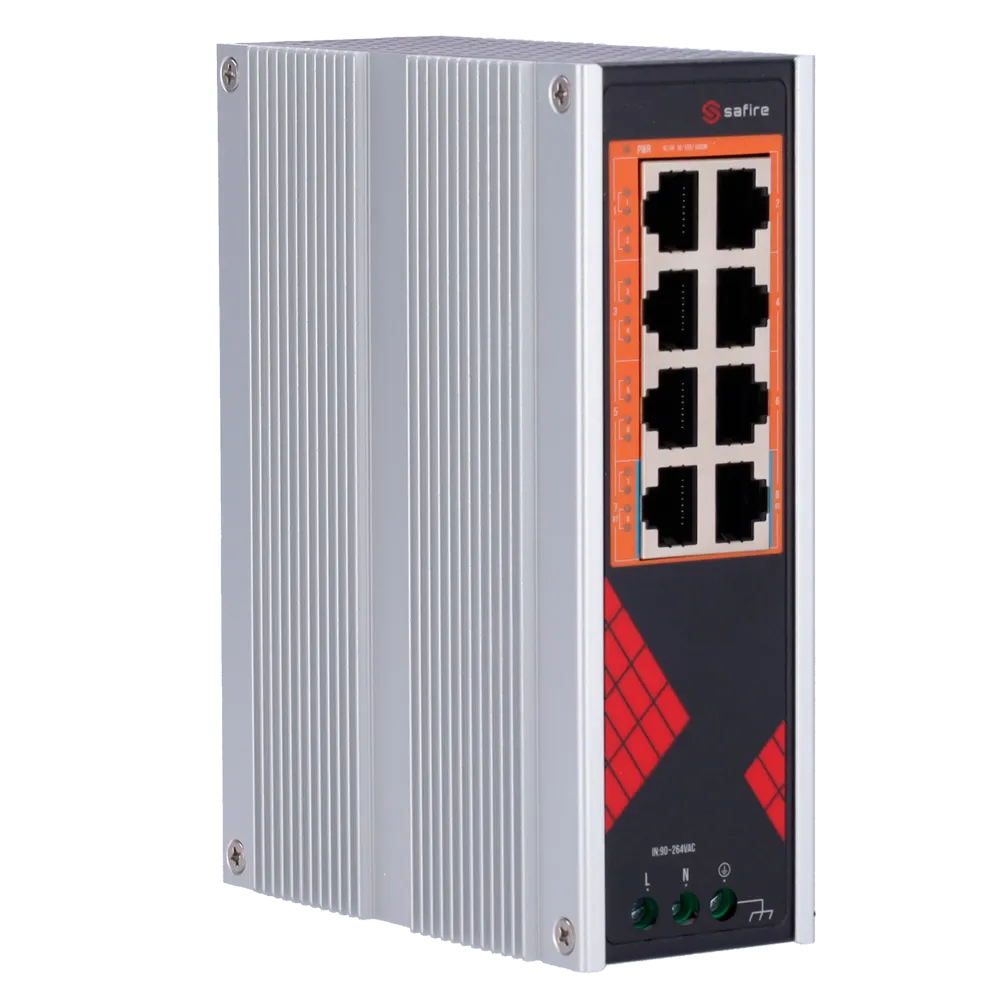 Switch PoE 8 Puertos Gigabit Safire SF-SWI08HIPOE-G-AC-130-DIN