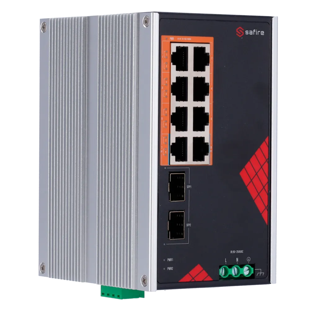 Switch 8 Puertos Gigabit PoE Safire SF-SWI1008HIPOE-GF-AC-130-DIN
