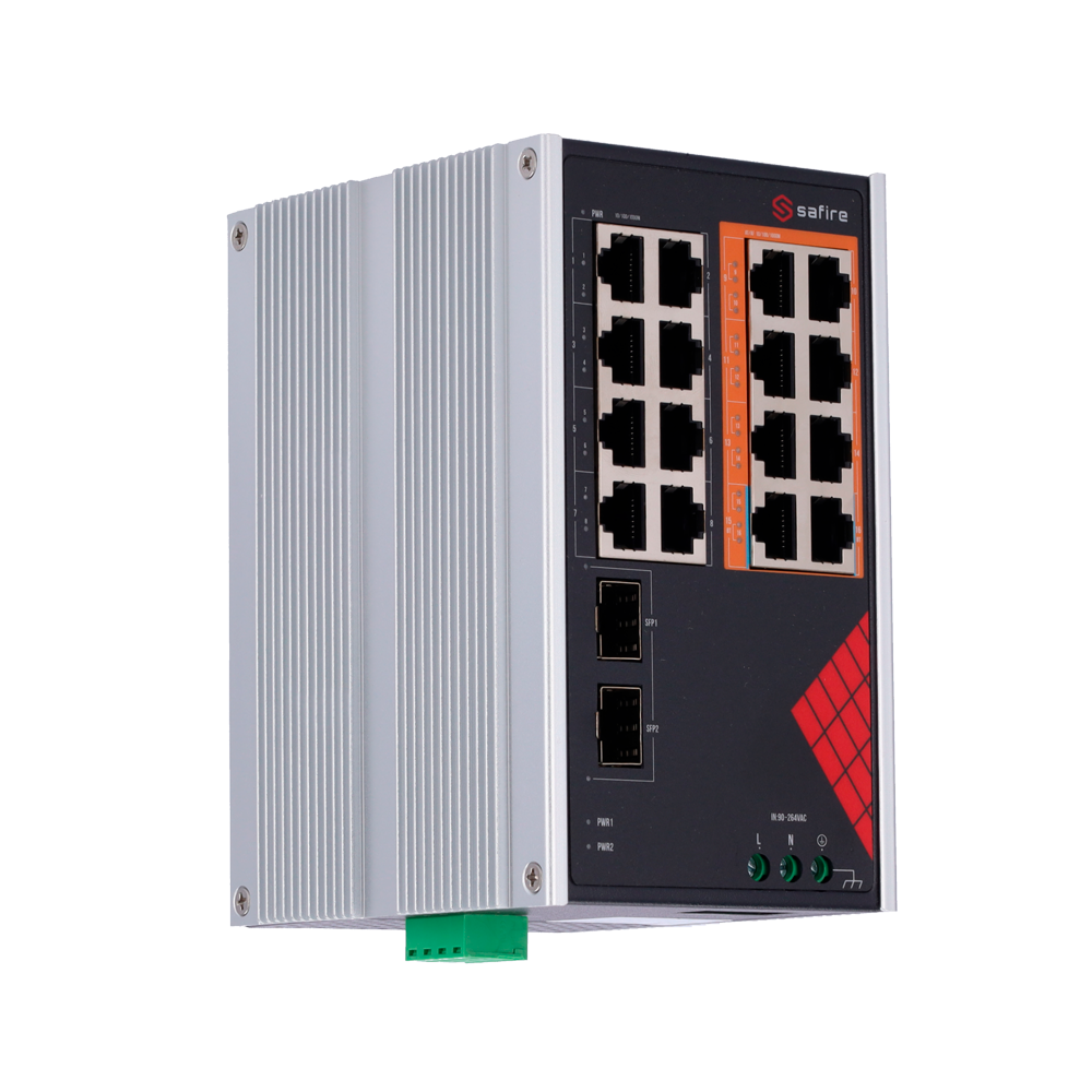 Safire Smart - SF-SWI1808HIPOE-GF-AC-130-DIN - Switch 16P Gigabit PoE No gestionable SFP - Imagen 3