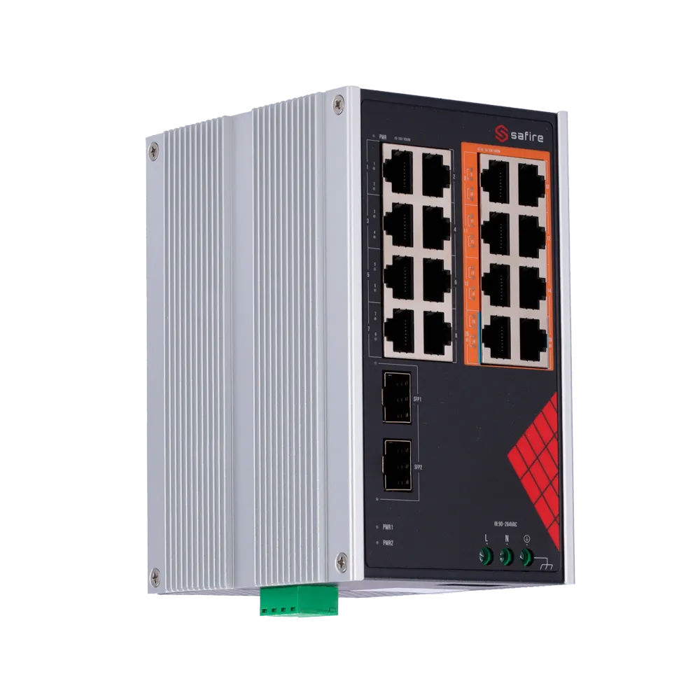 Switch PoE 16P Gigabit Safire SF-SWI1808HIPOE-GF-AC-130-DIN