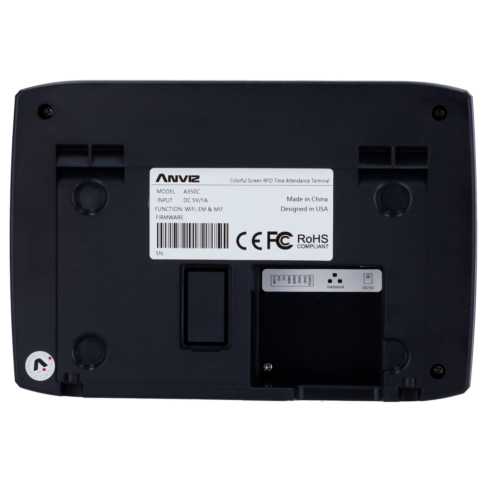 Control de presencia - Anviz - Tarjeta + PIN/Teclado + Bluetooth - WiFi + IP/Ethernet + RS-485 + USB - Imagen 4