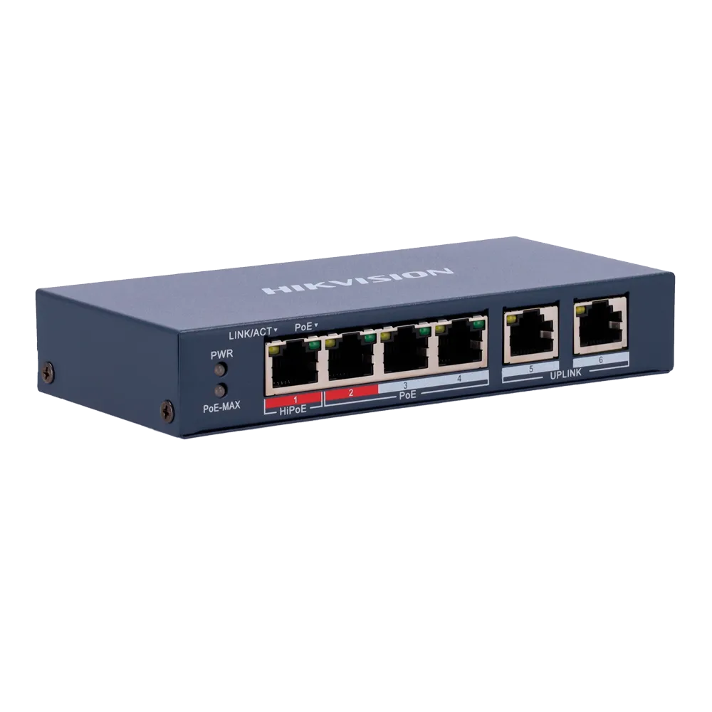 Switch PoE Gigabit 4 Puertos HIKVISION DS-3E0106HP-E