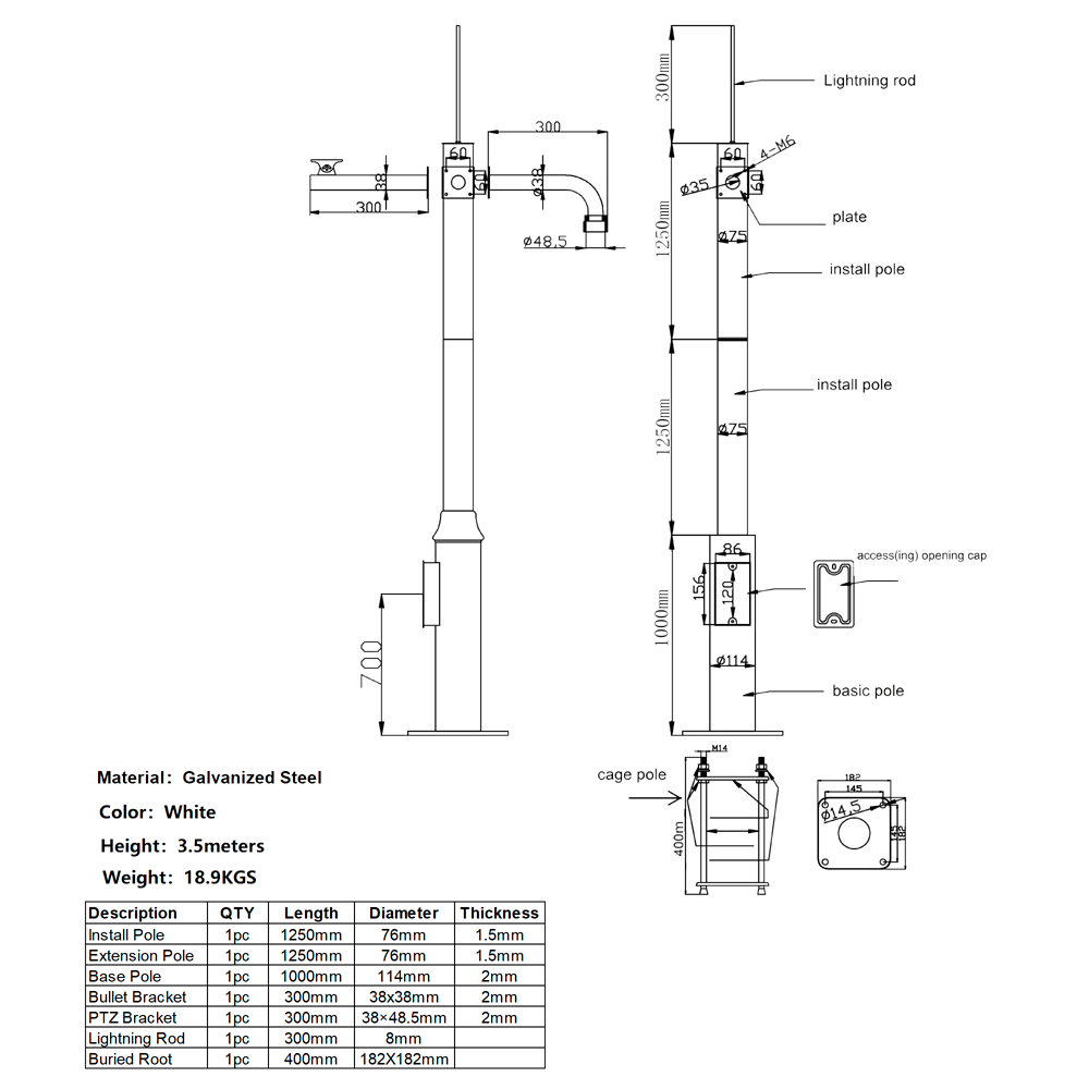POLE-350-D Báculo/Poste – Mástil/Poste · PTZ · Exterior - Imagen 4