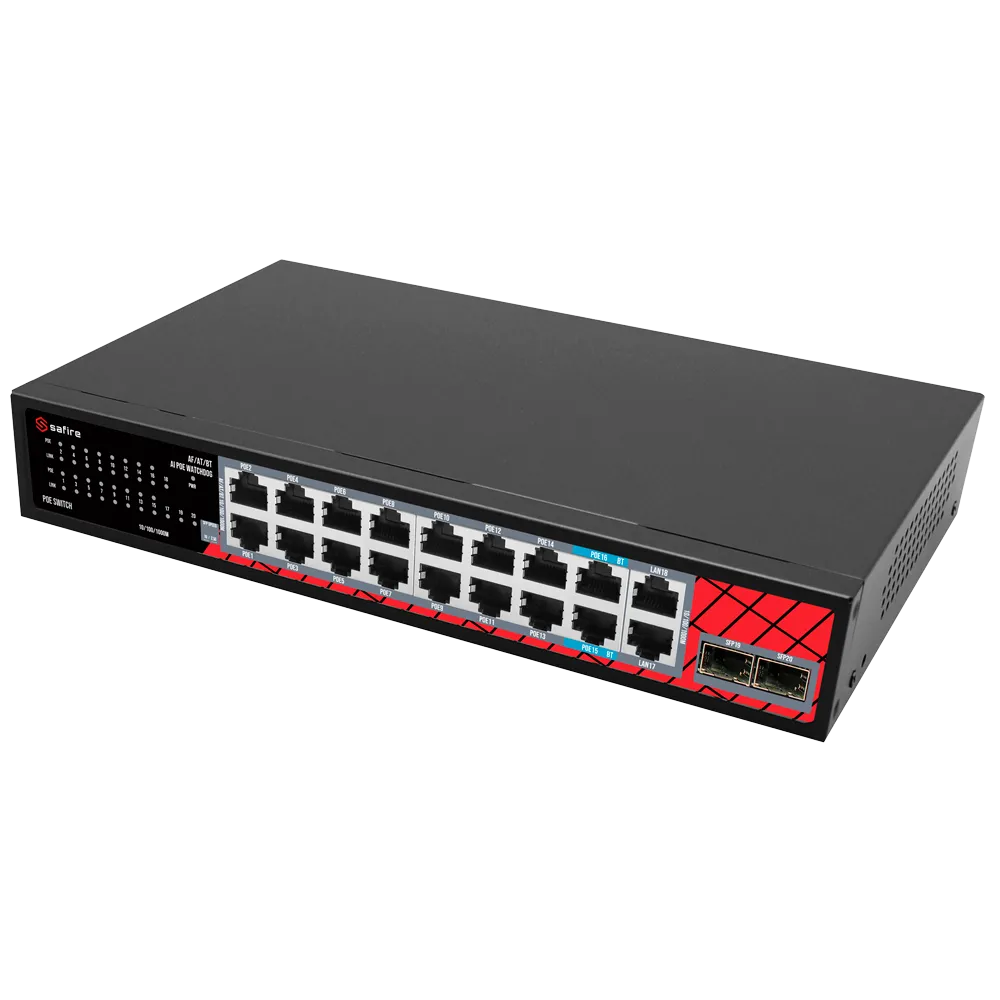 Switch PoE Safire SF-SW2016HIPOE-GMF-240 16 Puertos Gigabit