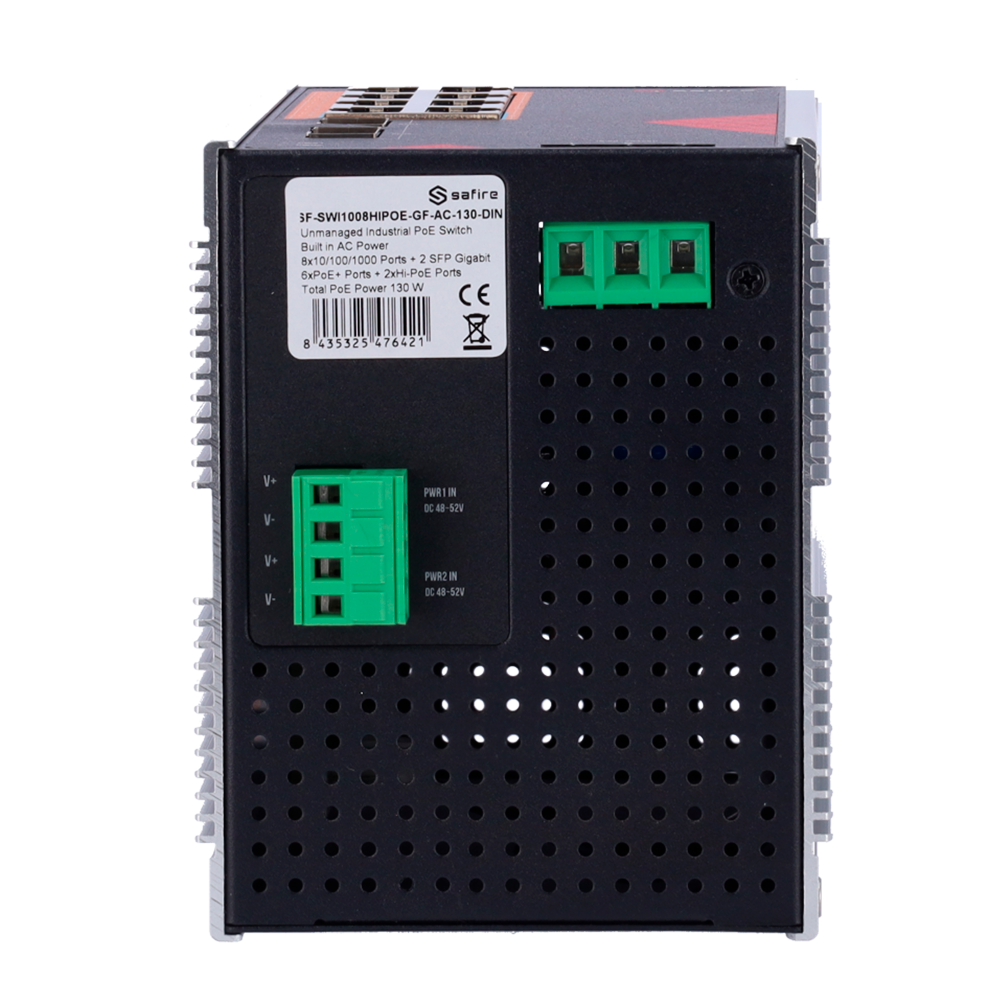 Safire Smart - SF-SWI1008HIPOE-GF-AC-130-DIN - Switch 8P Gigabit PoE No gestionable SFP - Imagen 4