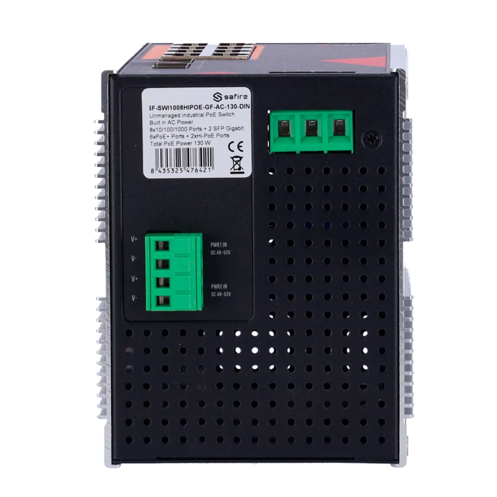 Switch 8 Puertos Gigabit PoE Safire SF-SWI1008HIPOE-GF-AC-130-DIN