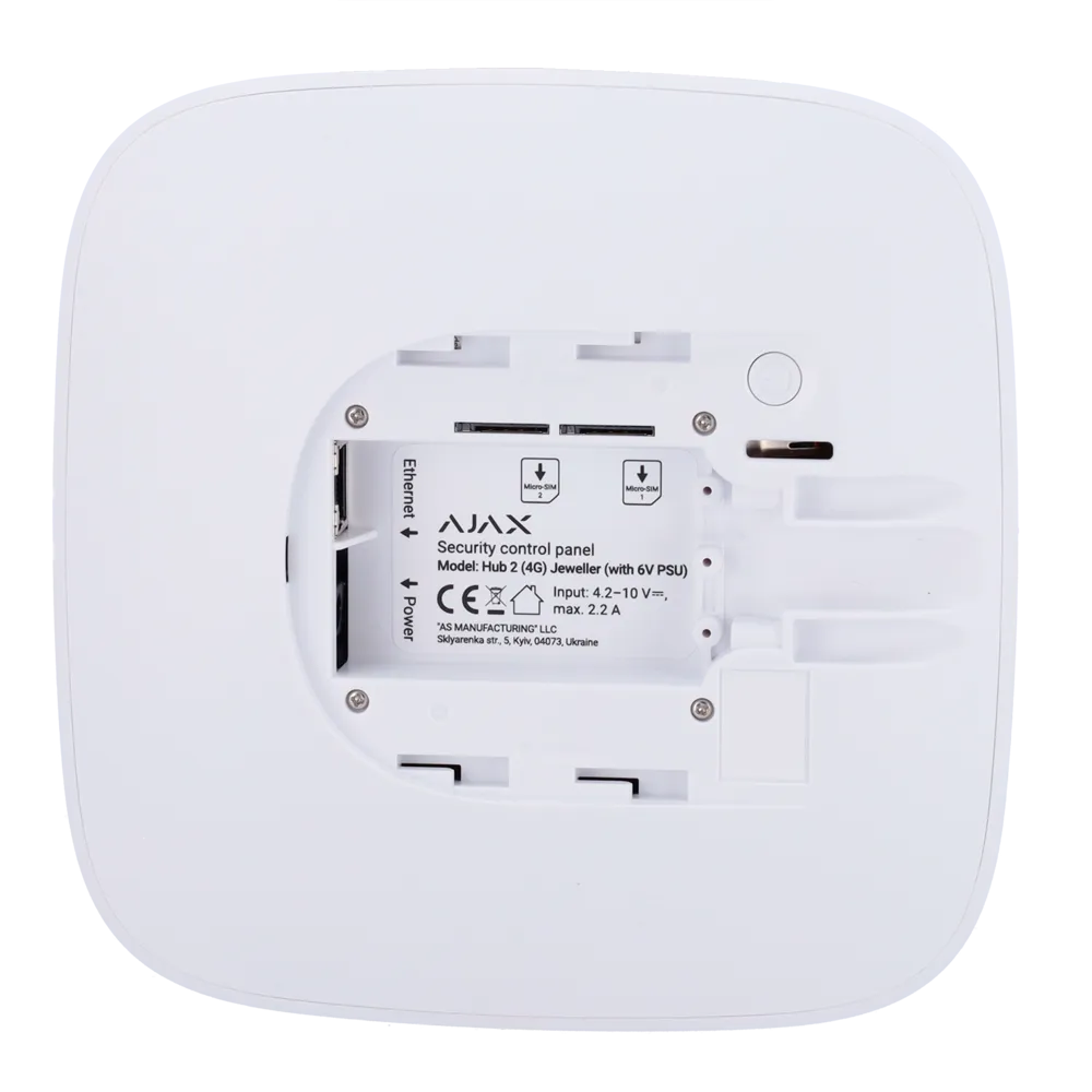 Ajax Hub 2 4G Grado 2 AJ-HUB2-4G-DC6V-W Dual SIM Jeweller