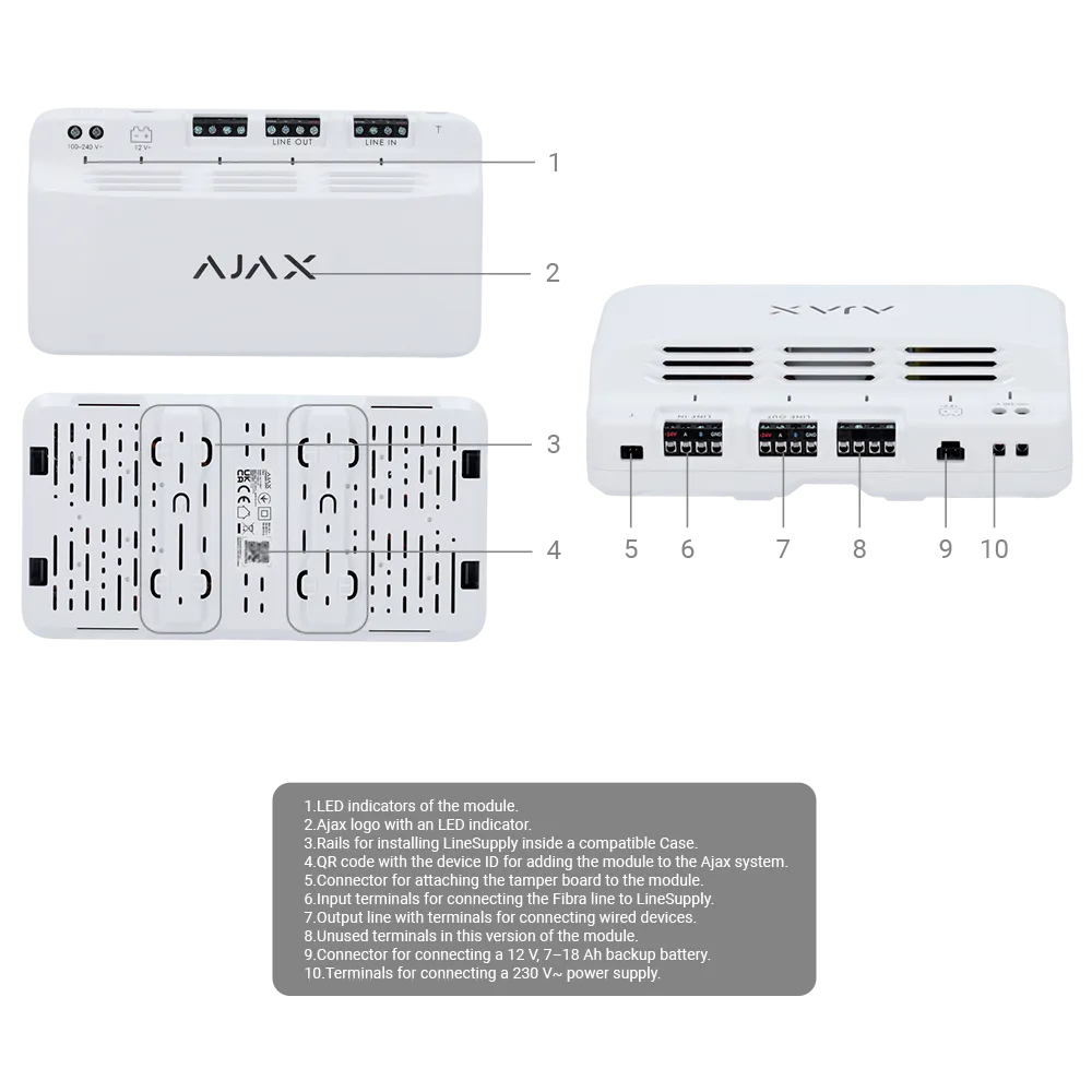 AJAX FIBRA-LINESUPPLY-45W-W Fuente Alimentación Fibra 45W
