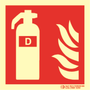 Señal / Cartel de Extintor Polvo D, fuegos metales luminiscente. Clase B.
