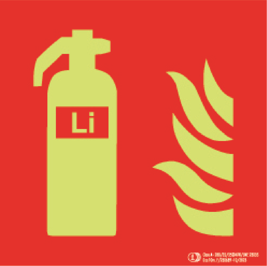 Señal / Cartel de Extintor para Baterías de Litio luminiscente. Clase A