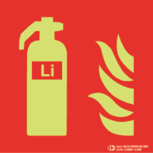 Señal / Cartel de Extintor para Baterías de Litio luminiscente. Clase A